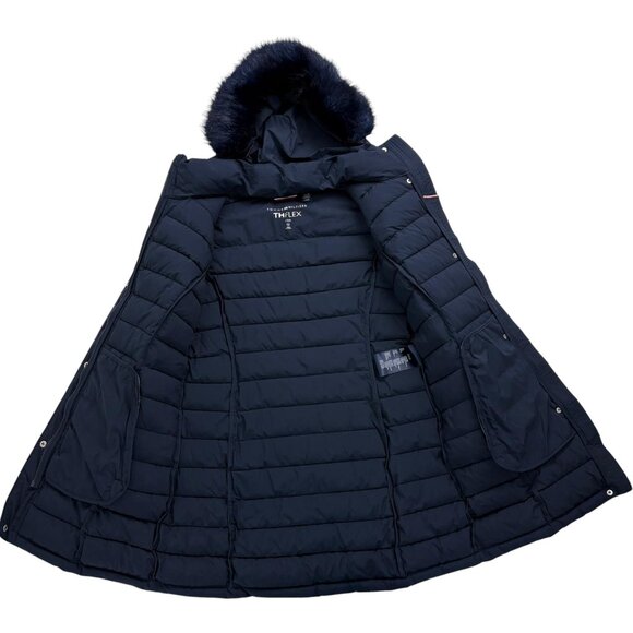 Tommy Hilfiger Women’s Navy TH Flex Puffer Coat w/ Faux Fur Hood – Size Large - Picture 5 of 15